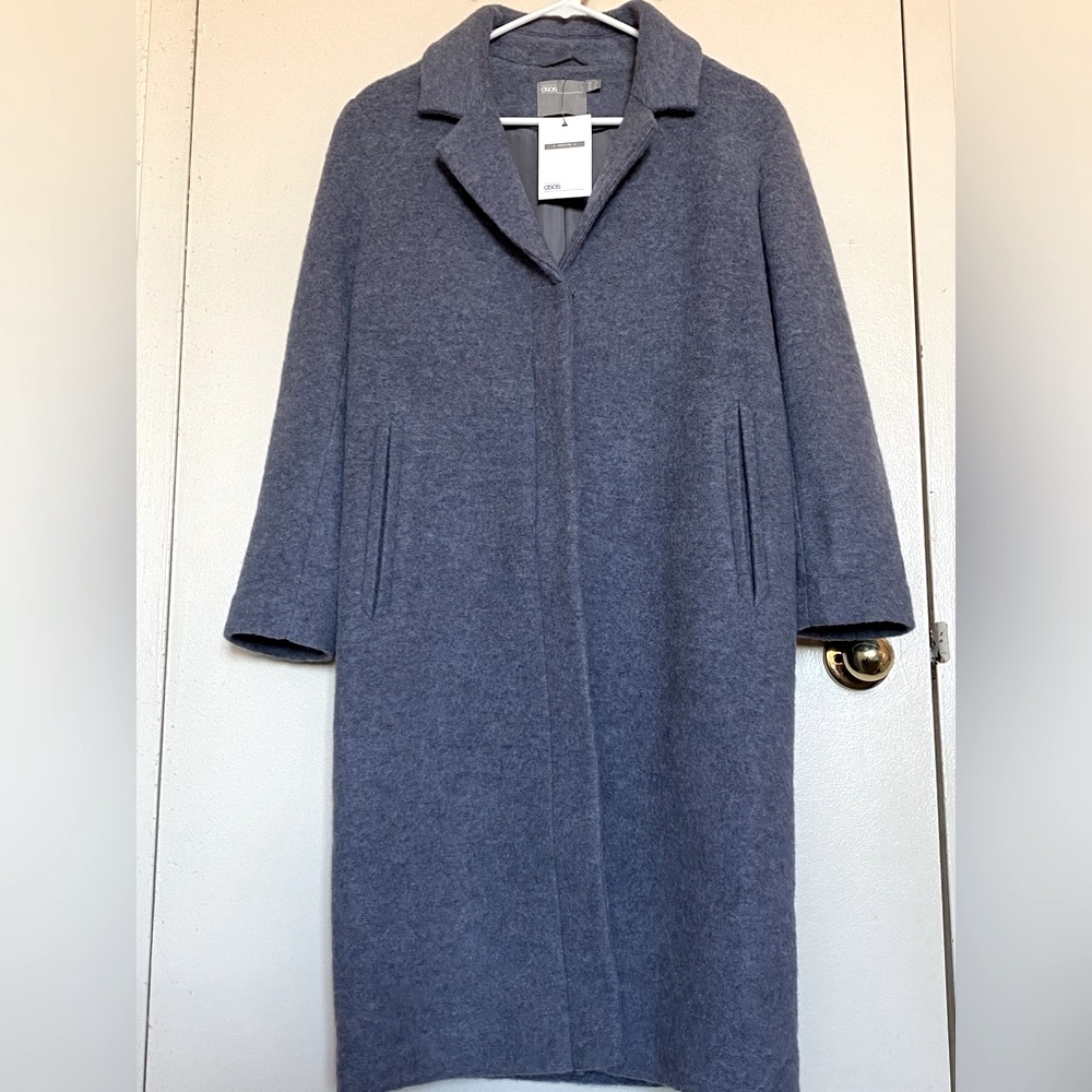 ASOS PETITE WOMAN WOOL BLEND COAT Ash Blue SIZE: UK2 EU30 US00